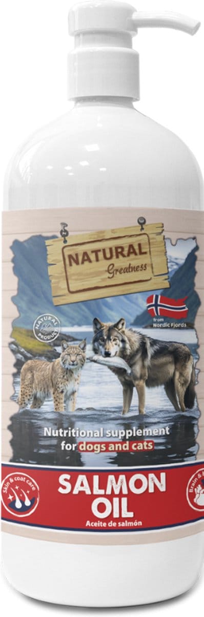 Zalmolie Natural Greatness - Omega 3 voor Honden en Katten - 500ml, Ondersteunt Huid en Vacht
