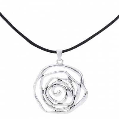 Lang ketting-Zwart - 50-80 cm Ketting -Bloem- 7 cm- zilverkleur- Charme Bijoux