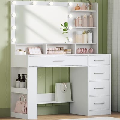 Make Up Tafel met Spiegel - Kaptafel voor Meisjes - Hollywood Spiegel met Verlichting - pulse