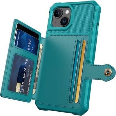 Casemania Hoesje Geschikt voor Apple iPhone 15 - Turquoise - Luxe Back Cover met Pasjeshouder - RFID Bescherming - Wallet Case
