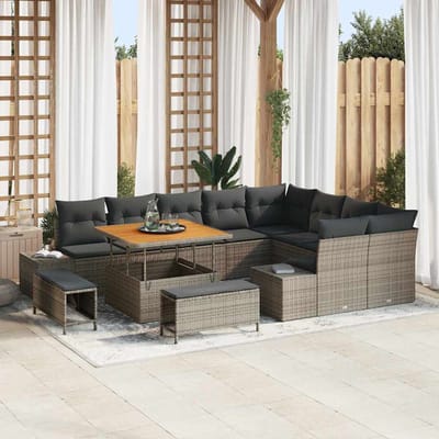 vidaXL - Tuinbank - Set - 12 - st - 11-Aantal - zitplaatsen - Grijs - Poly - rattan
