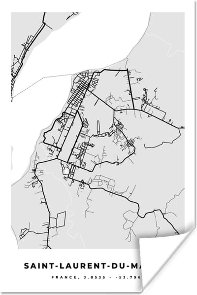 Poster Kaart - Stadskaart - Saint-Laurent-du-Maroni - Plattegrond - Frankrijk - 120x180 cm XXL