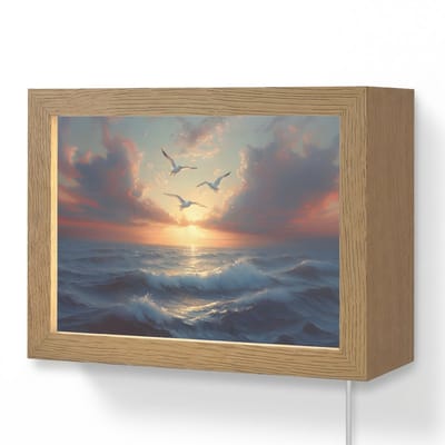 Wandlamp 20x15 cm - Oplaadbaar - Meeuwen - Zonsondergang - Zee - Wolken - Wandlampen binnen woonkamer - Slaapkamer lamp met kabel - Decoratieve nachtlamp - Vloerlamp snoer