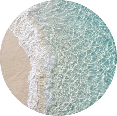 Badmat rond 70x70 cm - Antislip - Kust - Zand - Blauw - Badmatten voor badkamer - Badkamermat - Douchemat - Ronde badkamer mat