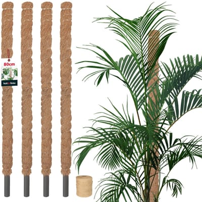 KOTARBAU® 4 st Kokosstok, Plantenstok, ⌀ 2,5 x 80 cm, Kokosstaaf, Klimhulp Monstera, Bruin, Kokosvezel, Klimhulp, Plantenstaaf, Kokosstok voor Monstera, Kokosstaaf voor Klimplanten