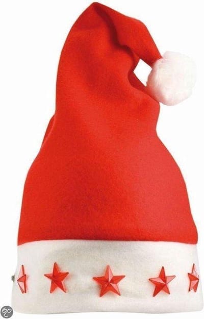 Benza Kerstmuts met 5 verlichte sterren - Vilt - Rood - One size