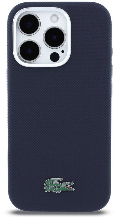 Lacoste Back Cover Case voor iPhone 16 Pro - Navy - MagSafe-compatibel - Metaalranden - Iconisch logo
