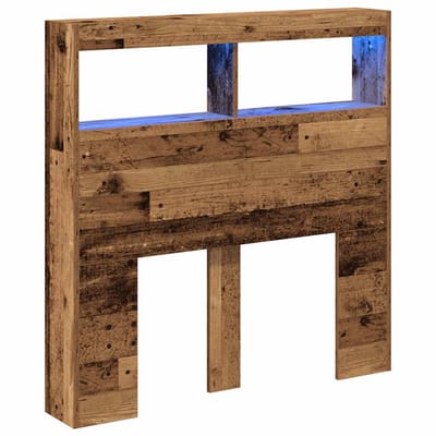 vidaXL - Hoofdbordkast - met - LED - 100x17x102 - cm - oud - hout