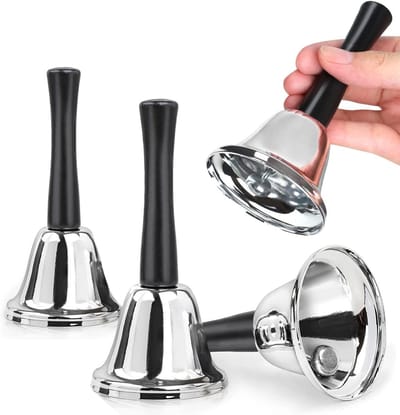 Set Handbellen - Dinerbellen Alarmbellen - Aandacht Trekken Communicatie - Luid Helder Geluid - 4 stuks - Zilver
