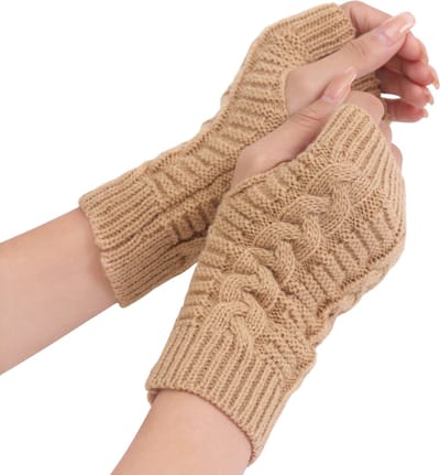 Vingerloze Handschoenen voor dames - Beige - Polswarmers dames voor warme handen - Acryl