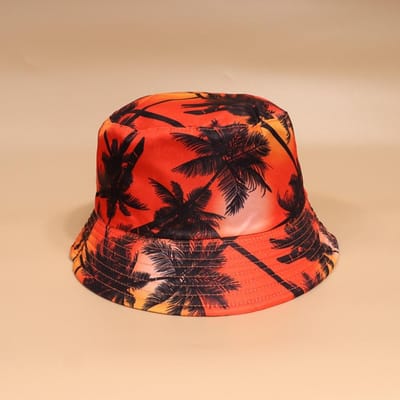 Mode Boheemse Stijl Vissershoed Lichtgewicht Casual Zonnehoed Kokosboom Print UV-bescherming Bucket Hat Modekleding red