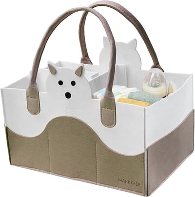Luiertas Organizer - Draagbare Opbergmand - Babybenodigdheden Opslag - Gemaakt van Vilt - 35 x 23 x 18 cm - Kaki