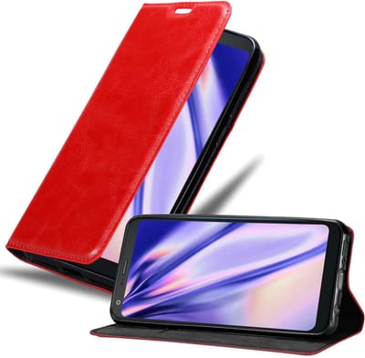 Cadorabo Hoesje geschikt voor LG Q9 in APPEL ROOD - Beschermhoes met magnetische sluiting, standfunctie en kaartvakje Book Case Cover Etui