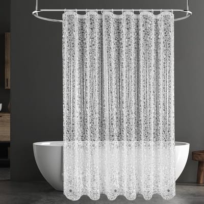 Douchescherm Mildew Bestendig 180 x 180 cm, 3D Semi-Transparant, PEVA, Wasbaar, Inclusief 12 Haakjes en Magnetisch Ondergewicht, Ideaal voor Badkuip en Badkamer met Grindpatroon