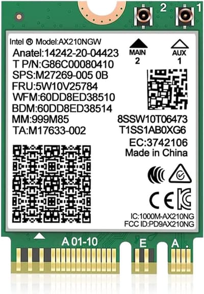 Intel AX210NGW WiFi 6E Netwerkkaart – Bluetooth 5.3 – Tri-Band (2.4GHz/5GHz/6GHz) – 5374Mbps – M.2 NGFF Adapter voor Laptop – Windows 10/11 (64-bit)