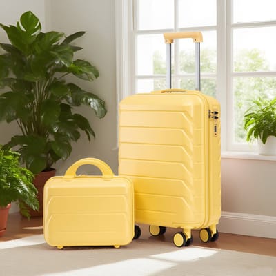 MIVRAY Reiskofferset - 2-Delig Met 19 Inch Koffer En 14 Inch Toilettas - ABS - Geel - Voor Weekend En Korte Reizen