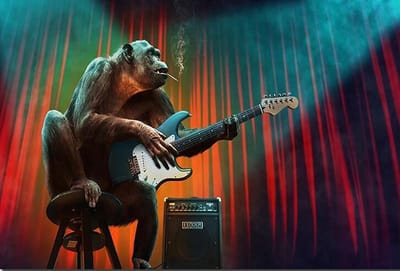 Allernieuwste Canvas Schilderij Blues Aap Rock and Roll - Woonkamer - Poster - 50 x 85 cm - Kleur