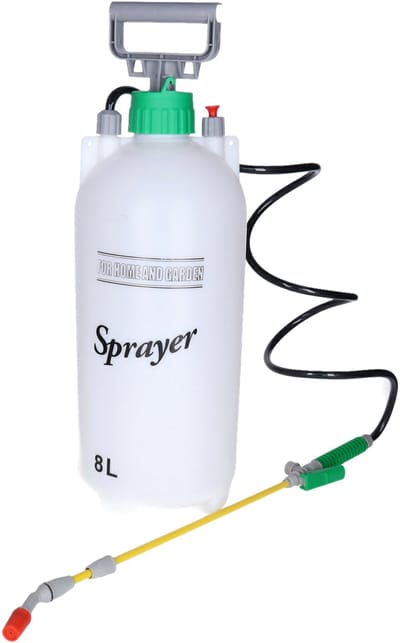 Drukspuit - 8 liter - met pomp - kunststof - wit/groen - plantenspuit/druksproeier - 18 x 18 x 56 cm
