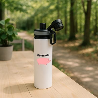 Hacebo® - varken met eigen naam waterfles met draaidop grijs - Varken - boeren/varken liefhebbers - iemand die houdt van varkens - verjaardag - cadeau - kado - geschenk - water fles - 850ML