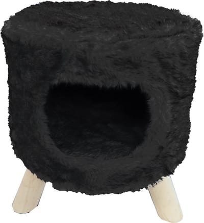 Poef rond pluche met gat Ø 42x50 cm, zwart.