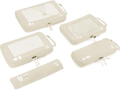 SnelShoppen - ECOHUB 5-delige Compressie Kofferorganizerset voor Rugzak - Kofferorganizer, Paktassen, Kledingtassen, Reisorganizer, Beige, Ideaal voor