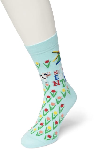 Bonnie Doon Dames Sokken met Holland Print maat 36/42 Blauw - Thema Sokken - Nederland - Souvenir - Cadeau Sokken - Word je Happy en vrolijk van - Zacht Katoen met Gladde Teennaad - Comfortabel - Perfect Cadeau - Blue Light - BT991113.148