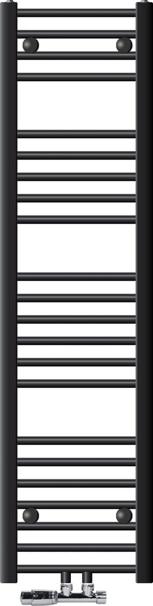 Badkamerradiator middenaansluiting 300x1400 mm antraciet recht met wandaansluitset LuxeBath