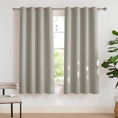 Verte Gordijnen Kant en Klaar met Haakjes - Zonwerende Gordijnen met Oogjes - Korte - Warmtewerende Decoratieve Gordijnen voor de Keuken en Eetkamer - 140 cm Breed x 160 cm Hoog - 2 Panelen - Naturel