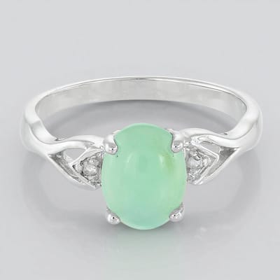 Cavill - Zilveren Ring 925 Sterling Zilver - Keizerlijk Chrysopraas 1,22ct Ovaal Cabochon - Witte Topazen 0,018ct - Elegant Design Maat 17
