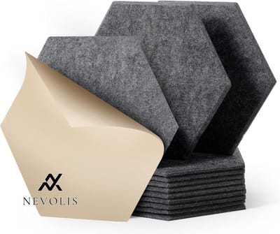 Nevolis 12 Pieces Self Adhesive Acoustic Panels Hexagon 30 x 26 x 1cm Absorber Wall Sound Studio Office Decoration (Dark Gray) .