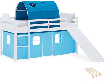 Homestyle4u Hoogslaper - 90x200 cm - Blauw - met lattenbodem