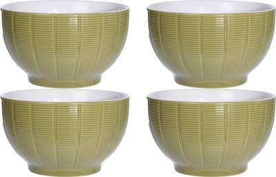 Excellent Houseware Soepkommen/serveer schaaltjes - 4x - Venice - keramiek - D14 x H8 cm - groen