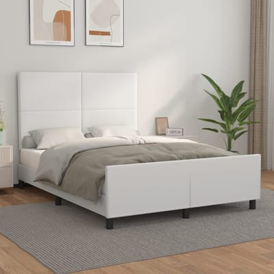 vidaXL - Bedframe - met - hoofdbord - kunstleer - wit - 140x200 - cm