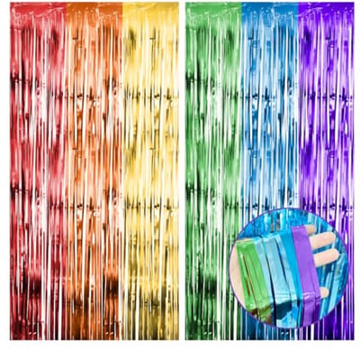 Lametta gordijnen, kleurrijk, glittergordijn voor verjaardag, 1 m x 2 m, feestgordijn, metallic regenboog, glittergordijn, lametta voor verjaardagen, festivals, feesten, podiumdecoratie, fotocabines,