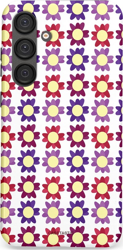 Casetastic Hoesje Geschikt voor Samsung S25 Plus - Stijlvolle Beschermende Duo-layer Case - Rood Paarse Roze Madelief Bloementjes
