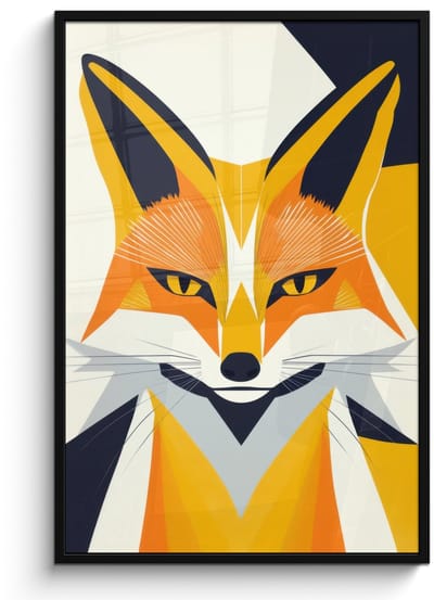 Poster in lijst - Fotolijst 80x120 cm - Posters - Vos - Oranje - Abstract - Driehoeken - Posterlijst zwart - Decoratie - Wanddecoratie woonkamer - Muurdecoratie slaapkamer