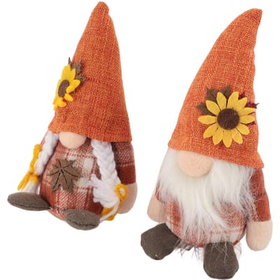 2 Stuks Zonnebloem Kabouters Decoraties Leuke Dwerg Beeldjes Handgemaakte Pluche Gevulde Kabouters voor Vakantie brown
