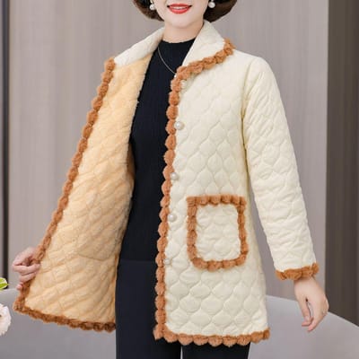 Manteau d'hiver chaud et épais pour maman avec velours Veste en coton mi-longue Veste en coton Vêtements pour femmes 6XL white