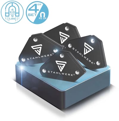 STAHLWERK Set van 4 magnetische lashoeken 4 kg | 9 lbs Praktische lasmagneet | magnetische hoek | laspositieschakelaar met sterke houdkracht