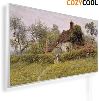 Infraroodpaneel met afbeelding | Oud huisje in Pinner | 1200 Watt | Witte lijst | Infrarood verwarmingspaneel | Infrarood paneel | Infrarood verwarming