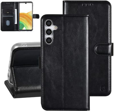 UNIQ Accessory Galaxy A24 Book Case hoesje - Pasjeshouder voor 3 pasjes - Magneetsluiting - Hanger - Zwart