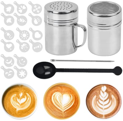 Poeder Sprayer Set - Roestvrijstalen Sifon voor Suiker en Cacao - DIY Stencils voor Cappuccino, Latte en Chocolade