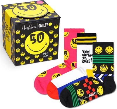 Happy Socks Smiley Collector's Edition 3-pack (3-pack) - hoge unisex enkelsokken - zwart - Unisex - Maat: 36 - 40