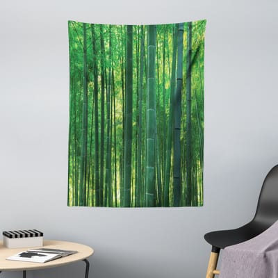 ABAKUHAUS Wandtapijt en Sprei met Bamboeprint, Groene Wilde Exotische Bamboe, 110 x 150 cm, Groen