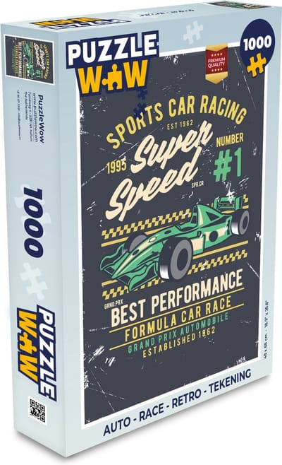 Puzzel Auto - Race - Retro - Tekening - Legpuzzel - Puzzel 1000 stukjes volwassenen