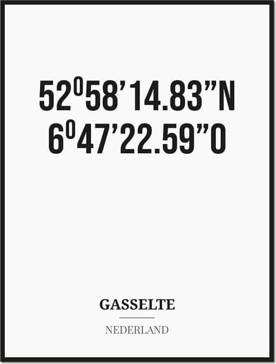 Poster/kaart GASSELTE met coördinaten