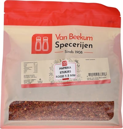 Van Beekum Specerijen - Paprika Stukjes Rood 1-3 mm - 1 KG (hersluitbare stazak)