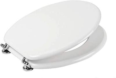 Houten WC-bril met polyester coating en chroom scharnieren