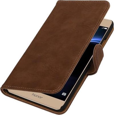 Bruin Hout booktype wallet cover hoesje voor Huawei Honor V8