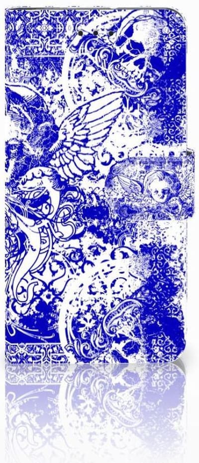 Telefoonhoesje met Naam Motorola Moto G7 Play Angel Skull Blauw